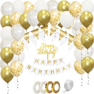 Happy Birthday Slingers Verjaardag Versiering Gouden Helium Ballonnen Abraham Sara Feest Versiering Wit Confetti Ballon