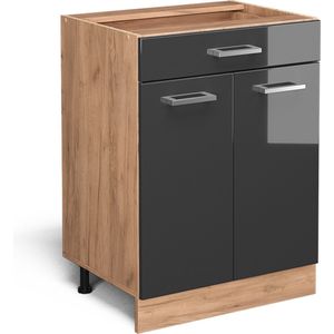 Vicco Keukenonderkast R-Line, Antraciet Hoogglans/Krachtige eik goud, 60 cm WB Marmer