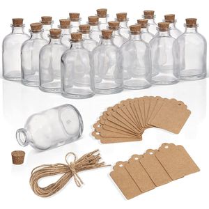 20 Mini Glazen Potjes, Flesjes met Kurkstop, Koord & Labels (50ml) - DIY Decoratie & Cadeaus voor Bruiloften, Verjaardagen, Doopsels