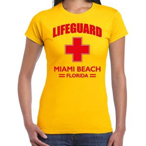 Lifeguard / strandwacht verkleed t-shirt / shirt Lifeguard Miami Beach Florida geel voor dames - Bedrukking aan de voorkant / Reddingsbrigade shirt / Verkleedkleding / carnaval / outfit XS