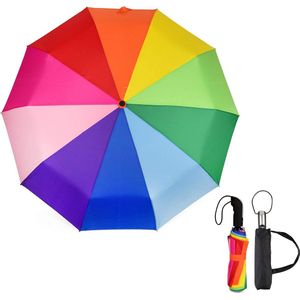 paraplu kleurrijk klein opvouwbaar | Ø99cm | Automatische paraplu regenboogparaplu voor dames en heren als regenboogparaplu zakparaplu, stormbestendig met draagtas