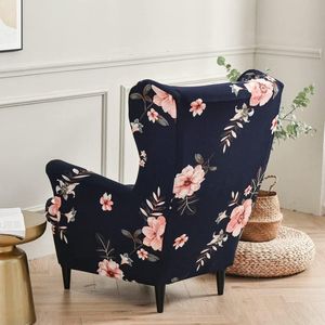 Wingback stoelhoezen 2-delige stretch vleugelstoel hoes, wasbare spandex stof bankhoes, meubelbeschermer voor fauteuil stoelen woonkamer, slaapkamer, hotel (Geurig Bloemenblauw)