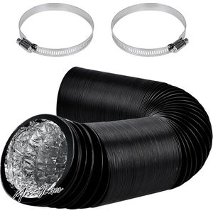 Mrs. Jones 100 mm 5 m pvc-afvoerslang zwart-flexibele-slang-afvoerslang met 2 slangklemmen roestvrij staal ventilatiesysteem .