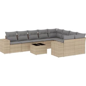 vidaXL 10-delige Loungeset - Poly Rattan Beige