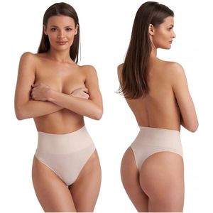 GATTA - Hoge Taille - String - Maat S - Light Nude / Beige - Dames String - Taille - Naadloze - Ondergoed - Slipje - (1 Stuks )