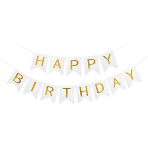 HAPPY BIRTHDAY Slinger XL (20 cm x 16 cm), Letter Slinger, Wit-Goud, 13 stuks, Verjaardag, Feest, Party, Decoratie, Versiering