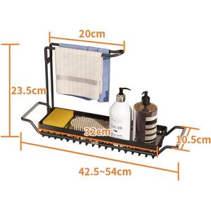 Spoelbak-organizer, telescopische keukengootsteen, caddy-organizer met doekhouder, sponshouder voor keukenaanrecht, roestvrij staal, spoelbak, organizer voor keuken, gootsteen (42-54 cm)