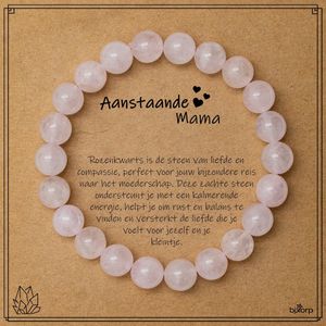Bixorp Rozenkwarts Armband op Cadeau Kaartje - Aanstaande Mama - 8mm / 20cm Edelsteen Kralenarmband - Inclusief Cadeau Envelop