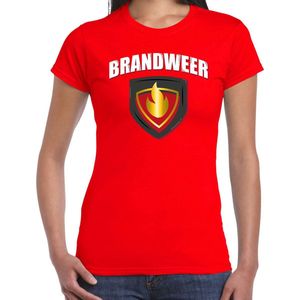 Brandweer met embleem verkleed t-shirt rood voor dames - brandweervrouw - carnaval verkleedkleding / kostuum XXL