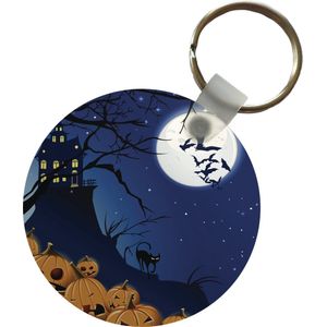 Sleutelhanger - Een nacht van Halloween in een illustratie - Plastic - Rond - Uitdeelcadeautjes