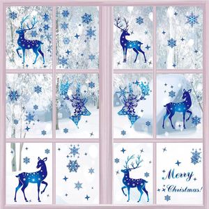 9 vellen Kerst Raam Klampen, Kerst Raamstickers Kerststickers Blauw Sneeuwvlok Feestdecoraties