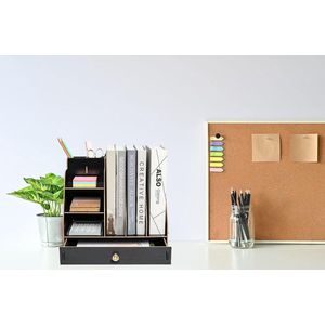 Bureau-organizer met houten lade - papiersorteerder, 3-laags bestandsopslag, groot en klein document, brievenvuller en rek, doe-het-zelf briefpapier voor kantoor en thuis