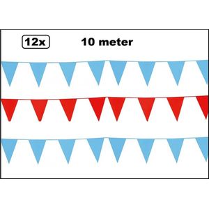 12x Vlaggenlijn rood en blauw 10 meter - vlaglijn festival feest party verjaardag thema feest kleur