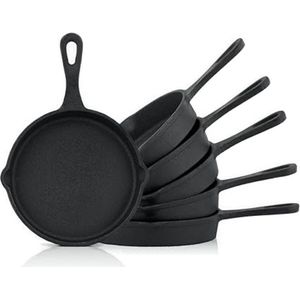 SHOP YOLO-gietijzeren braadpannen-set van 6 12,5 cm-reeds ingebrand- preseasoned -gietijzeren grillpannen-pannetjes-erveerpan