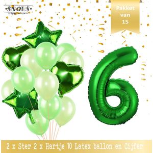 Cijfer Ballon 6 Jaar Groen Forrest Green Boeket * Hoera 6 Jaar Verjaardag Decoratie Set van 15 Ballonnen * 80 cm Verjaardag Nummer Ballon * Snoes * Verjaardag Versiering * Kinderfeestje * Forrest Green* Nummer Ballon 6 * Groen