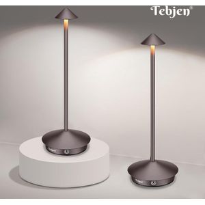 TEBJEN Tafellamp – Oplaadbaar Tafellamp - Smart LED Lighting – Tafellamp Slaapkamer - TouchControl – USB-C Oplaadbaar - Nachtlamp – Leeslampje – Bureaulamp - Voor Binnen & Buiten - Luxe Draadloos Design - Bruin