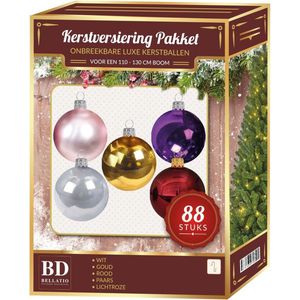 Kerstballen set 88-delig voor 120 cm boom - Gekleurde Kerstboomversiering