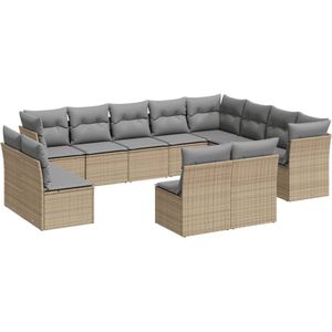 vidaXL 12-delige Loungeset met kussens poly rattan beige - Loungeset - Loungesets - Tuinset - Tuinbank