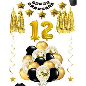 12 jaar verjaardag feest pakket Versiering Ballonnen voor feest 12 jaar. Ballonnen slingers sterren opblaasbare cijfers 12