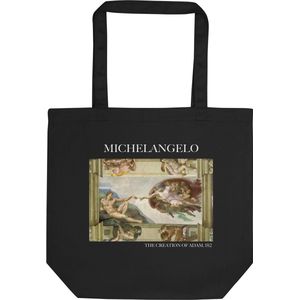 Michelangelo 'De schepping van Adam' (""The Creation of Adam"") Beroemde Schilderij Tote Bag | 100% Katoenen Tas | Kunst Tote Bag | Zwart