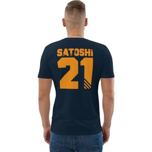 Satoshi 21 - Bitcoin T-shirt - Rug Print - Unisex - 100% Biologisch Katoen - Kleur Marine Blauw - Maat XXL | Bitcoin cadeau| Crypto cadeau| Bitcoin T-shirt| Crypto T-shirt| Bitcoin Shirt| Bitcoin Merchandise| Crypto Merchandise| Bitcoin Kleding