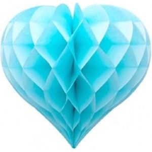 5 x Licht blauwe Honeycomb hart 35 cm