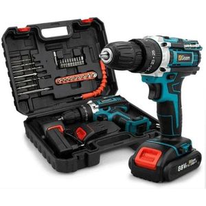 Slag Schroevendraaier - Boormachine - Schroefmachine - Elektrische Boormachine - Met Koffer - 2x Accu - 28Nm - 1600r/min - 1500Mah - Blauw - Met Accessoires