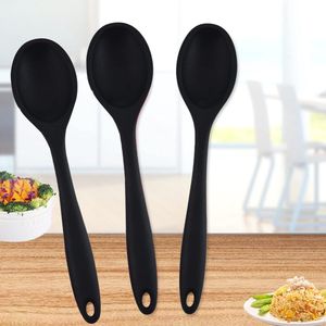 3x Klein en Handig Siliconen Nonstick Keukenlepel 3 Stuks Siliconen Opscheplepel Menglepel Hittebestendige Kooklepels Set Met Lange Steel Voor Het Mengen Van Bakken Serveren En Roeren Schep Mixen 21x 4.5cm(zwart)