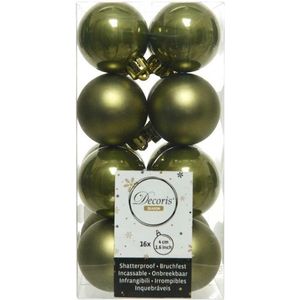 Decoris Kerstballen Kunststof - 16 stuks Glanzende Kerstballen - Mos Groen - Kerstversiering - 4cm