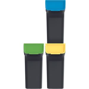 Keden - Afvalbakset / Prullenbakken voor recycling - 3x25 liter - Zwart
