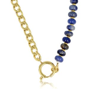 My Bendel Schakelketting goudkleurig met Sodalite edelstenen - Unieke goudkleurige ketting met Sodalite edelstenen - Met luxe cadeauverpakking