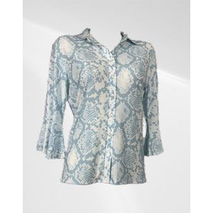 Angelle Milan - Casual blouse - Blauwe print - Travelstof - Maat S - In 5 maten verkrijgbaar