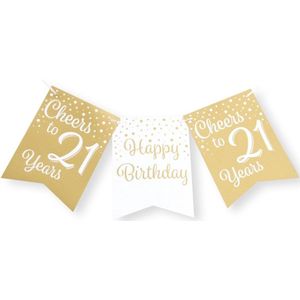 Paperdreams Vlaggenlijn 21 jaar - verjaardag slinger - karton - wit/goud - 600 cm