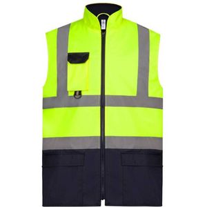 Yoko Gewatteerde bodywarmer signalisatie YHV005 - Hi Vis Yellow / Navy - M