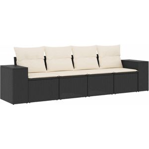 The Living Store 4-delige Loungeset met kussens poly rattan zwart - Loungeset - Tuinset - Lounge - Outdoor Furniture - Garden Furniture
