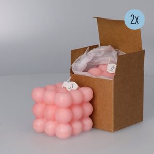 Bubble Kaars - Bubble Candle - Bubbel Kaars - Kubus Kaars - Geurkaars - 2 Stuks - Groot - Vegan - Roze - Rozengeur