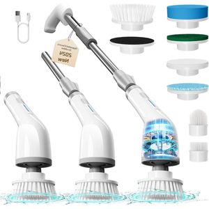 Verbeterde draadloze elektrische reinigingsborstel met 8 verwisselbare koppen - Power Cleaning Tool voor douche, vloer, muur, tegels, auto