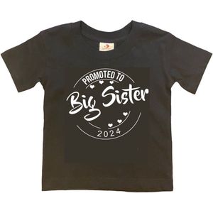 Shirt Aankondiging zwangerschap Promoted to Big Sister 2024 | korte mouw | Zwart/wit | maat 86/92 zwangerschap aankondiging bekendmaking Baby big sis sister