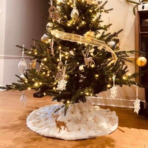 TDR - Duurzame Pailletten Geborduurde Kerstboom Rok - 122cm, Wit sneeuw en goud accenten- Een Feestelijke Toevoeging aan Je Kerstdecoratie