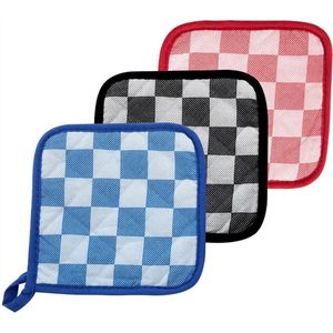 *** 3 Pannenlappen 17x17cm katoen Ruit - Bescherm je handen met stijl - Heble® Pannenlap 17x17cm katoen ruit rd/bl/zw - van Heble® ***