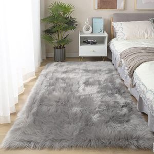Australisch schapenvacht tapijt zacht tapijt voor slaapkamer woonkamer badkamer pluizig bonttapijt kinderen (grijs, 60 x 90 cm)