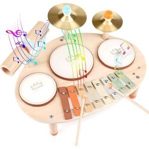 Houten Speelgoed Set met Trommelset en Xylofoon - Muziekinstrumenten voor Kinderen - 3-5 Jaar - Montessori Speelgoed - Trommel, Xylofoon en meer - Geschenken voor Jongens en Meisjes