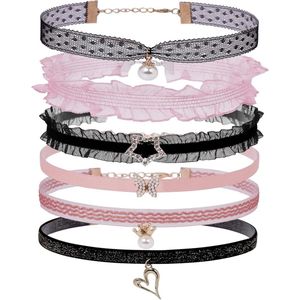 Chokerset met hanger voor dames - fluwelen en kanten halsketting voor meisjes