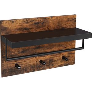 IN-HOME industrieel WALES Kapstok met Hoedenplank - Wandkapstok in Metaal / Hout - 60 x 21.5 x 40 cm - Bruin / Zwart