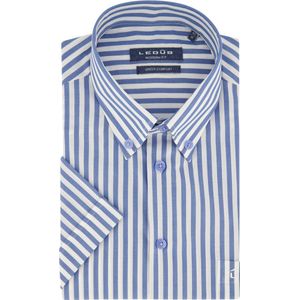 Ledub modern fit overhemd - korte mouw - popeline - middenblauw met wit gestreept - Strijkvriendelijk - Boordmaat: 41