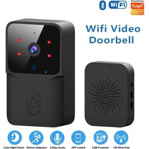 Deurbel - Draadloze Camera Deurbel - Draadloze Deurbel met Camera - Met Ontvanger - Wireless Doorbell - Zwart