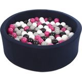 Ballenbad rond - navy - 90x30 cm - met 200 zwart, wit, roze en grijze ballen