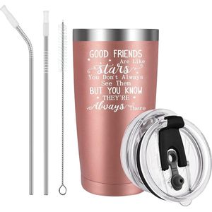 Beste vriendin geschenken, verjaardagscadeau voor vrouwen, vriendin, collega's, mok met spreuk - Good Friends Are Like Stars - 600 ml dubbelwandig koffiebeker om mee te nemen, campingbeker