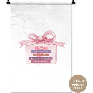 Wandkleed 60x90 cm - Wanddoek Cadeau - Strik - Tekst - Roze - Wandtapijt - Wandkleden