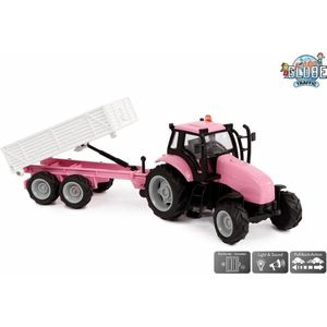 Kids Globe Die-cast Tactor met Aanhanger - Roze